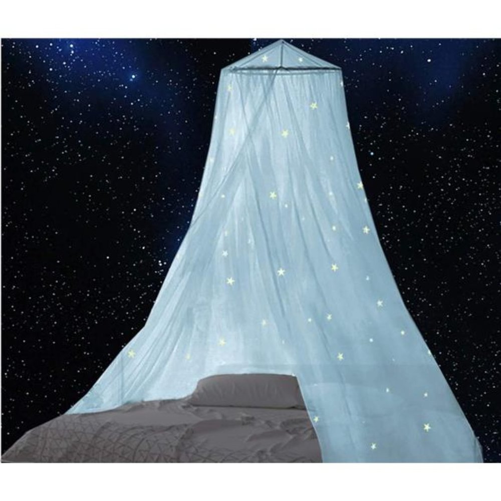 Bed Canopy Mosquito Net with Fluorescent Stars Glow in Dark for Baby, Kids